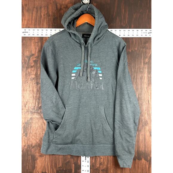 Marmot Hoodie Pullover Sweatshirt Outdoors Mountain Logo Gray Grey Mens Medium - Picture 1 of 4